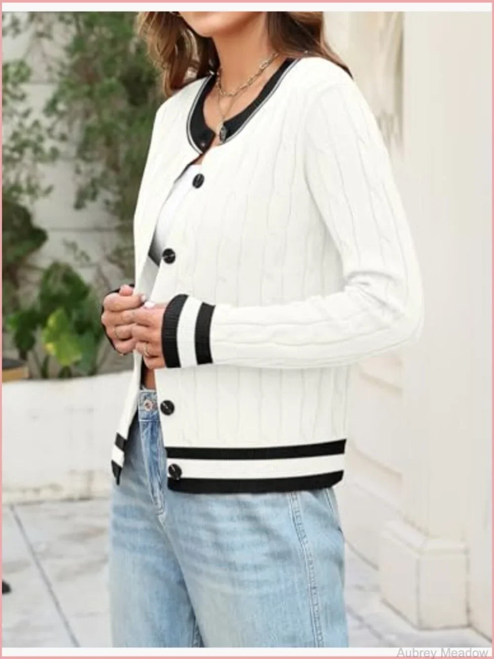 Cable Knit Long Sleeve Open Front Cardigan Sweater Crewneck Trendy Clothes